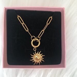 Gold Chunky Chain Sunburst Necklace
